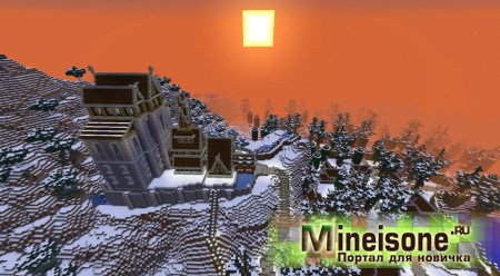 Заход солнца в деревне Minecraft