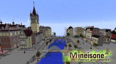 Река посреди города в городе Minecraft