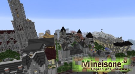 Красивый город в Minecraft, вид сверху
