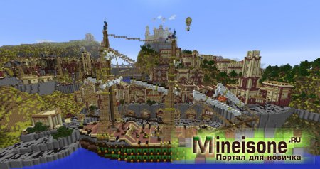 Большой город с портом и кораблем Minecraft