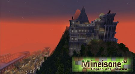Закат в городе Minecraft, замок